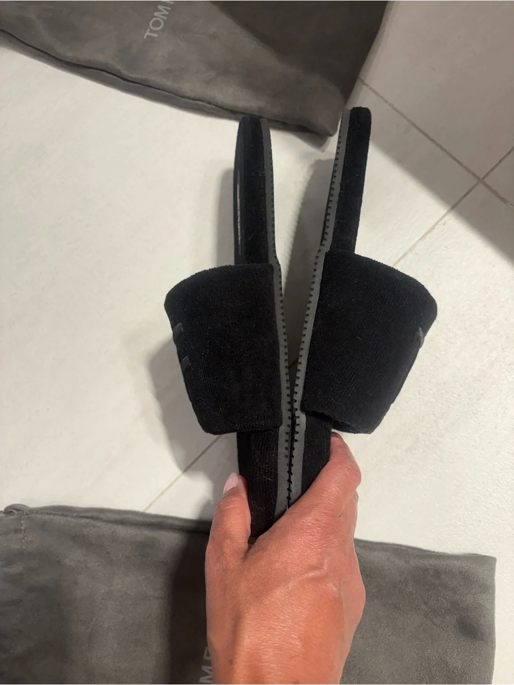Tom Ford Black Suede TF Logo Slide Sandals